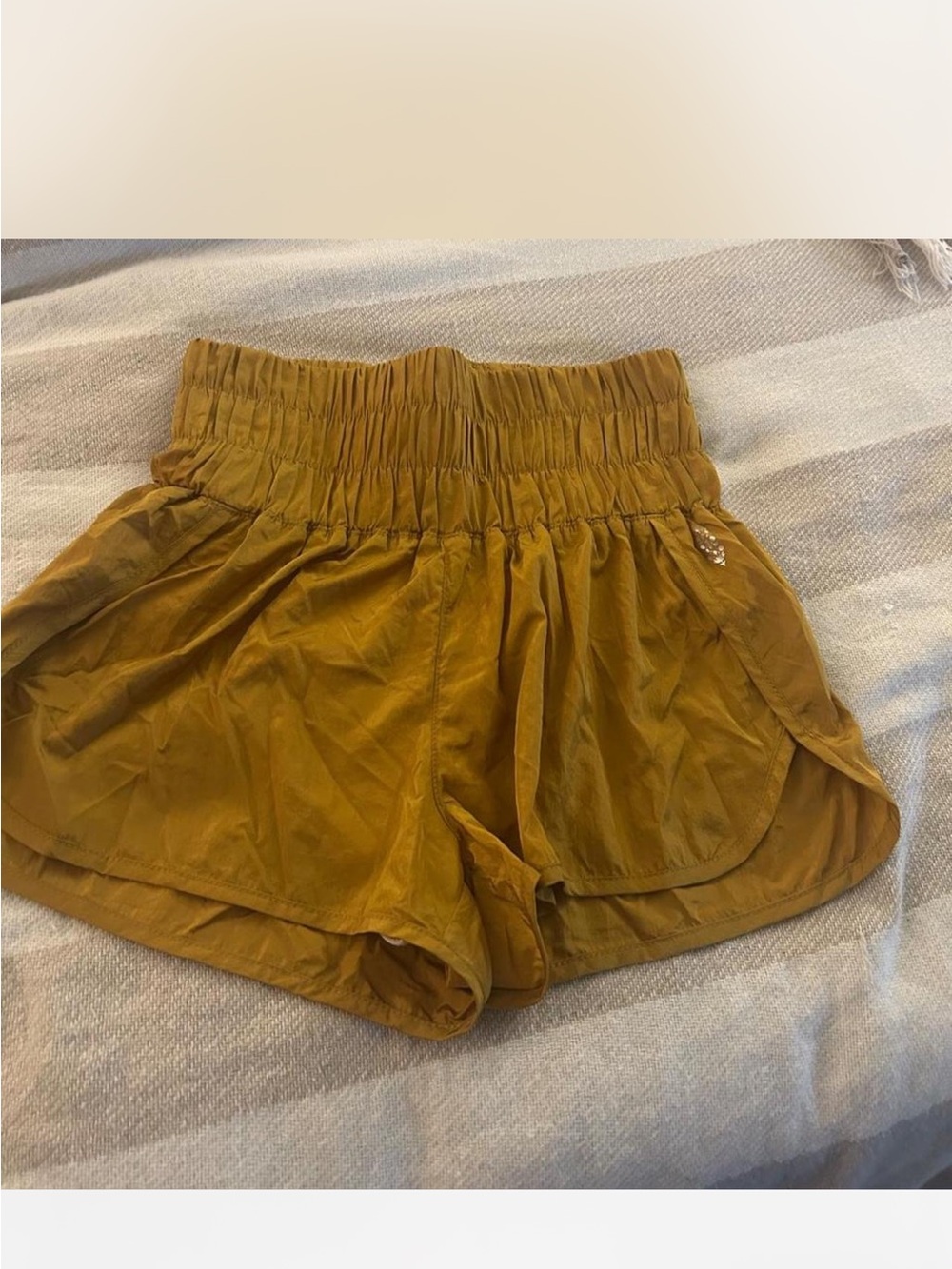 Free People Movement Way Home High-Waist Gold Elastic-Waist Shorts